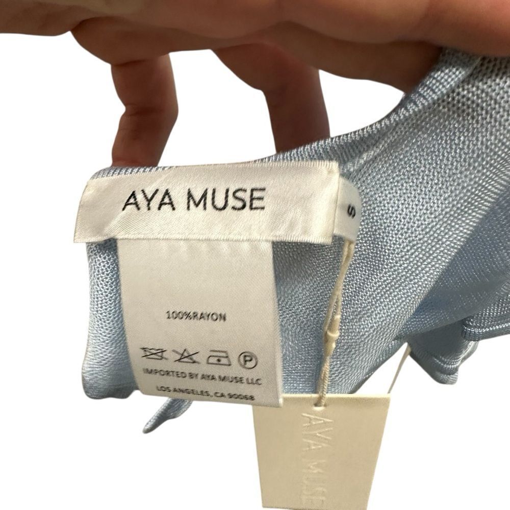 New Aya Muse Cinnabar Knit Tied Draped Halter Crop Top S Light Sky Blue - Picture 6 of 6